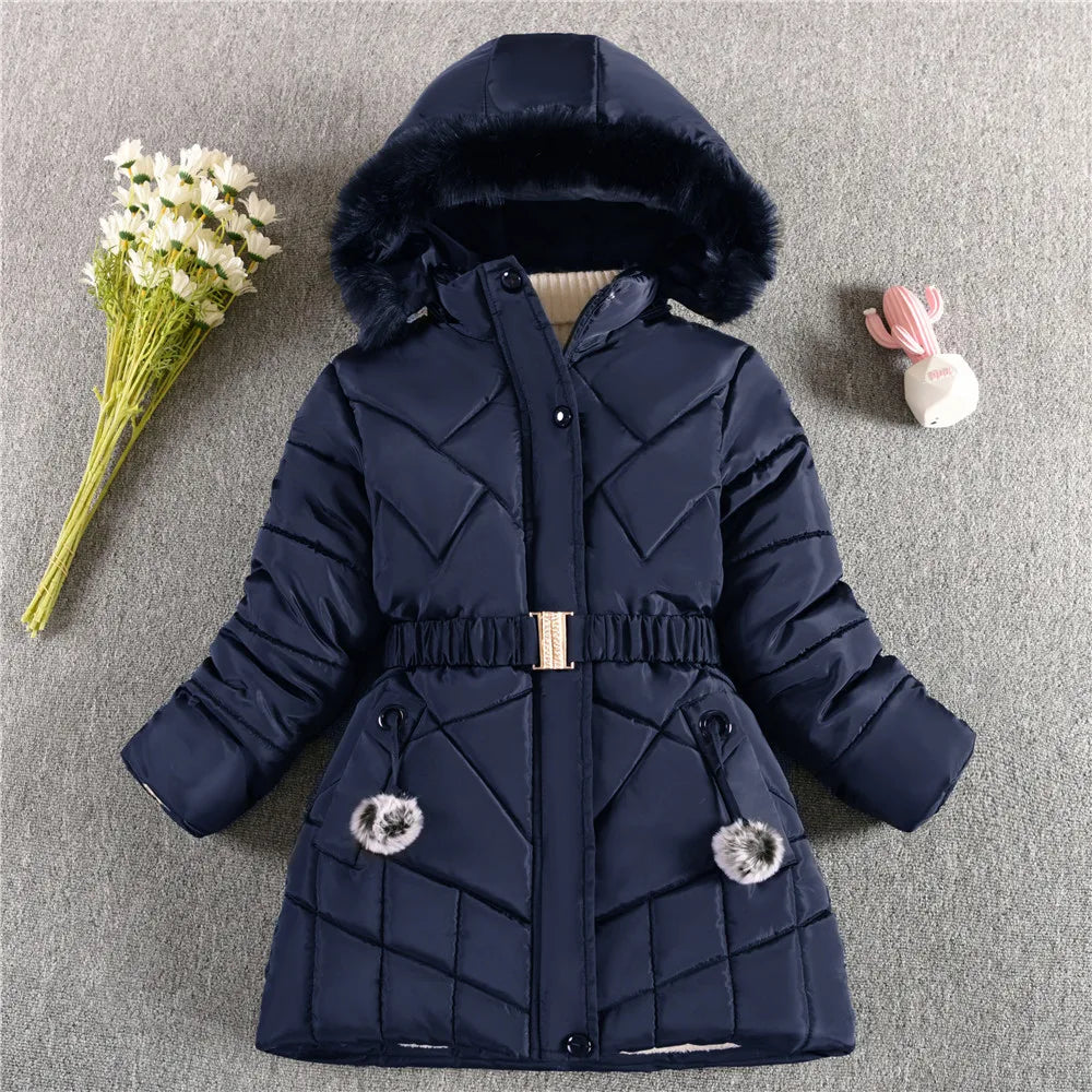 Warm Winter Girls Jacket Detachable Hat Plush Collar Hooded Padded Lining Coat For Kids Children - Sellinashop