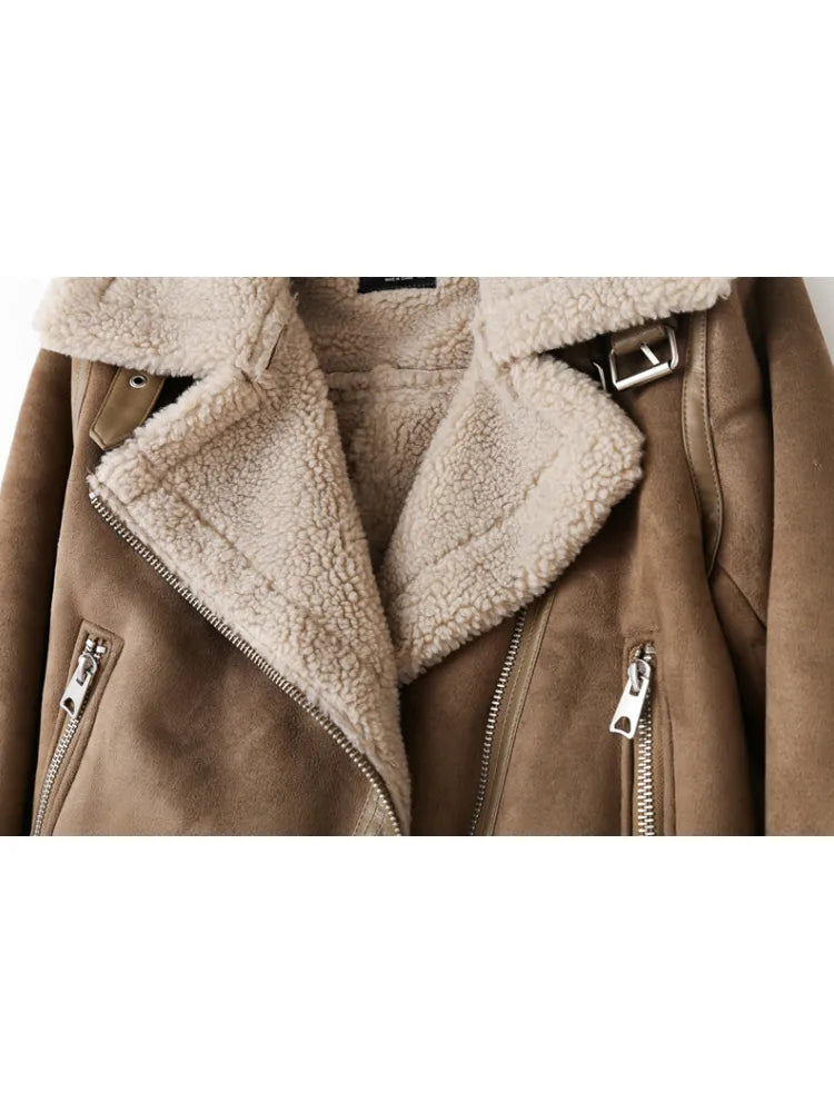 Brown Jacket For Women . Winter Vintage Fur Integrated Jacket Lapel Long Sleeves Jackets Female Outwears Chic - Sellinashop