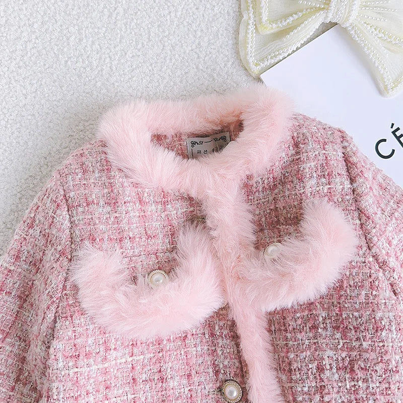 Kids 2Pcs Tweed Clothes Sets Girl Fashion Spring Winter Children Suits for 1-10Ys Elegant Sweet Outfit - Sellinashop