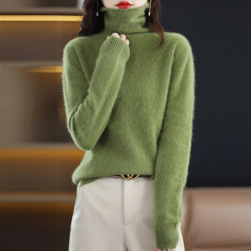 100% Mink Cashmere Sweater Women's High Neck Pullover Long Sleeve Winter Knitted Top Warm High Quality Sweater Shirt S-XXXL