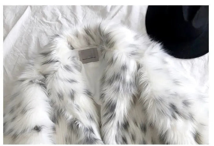 Faux Fox Fur Plus Size Coat for Women. White Fur with Long Sleeve Jacket