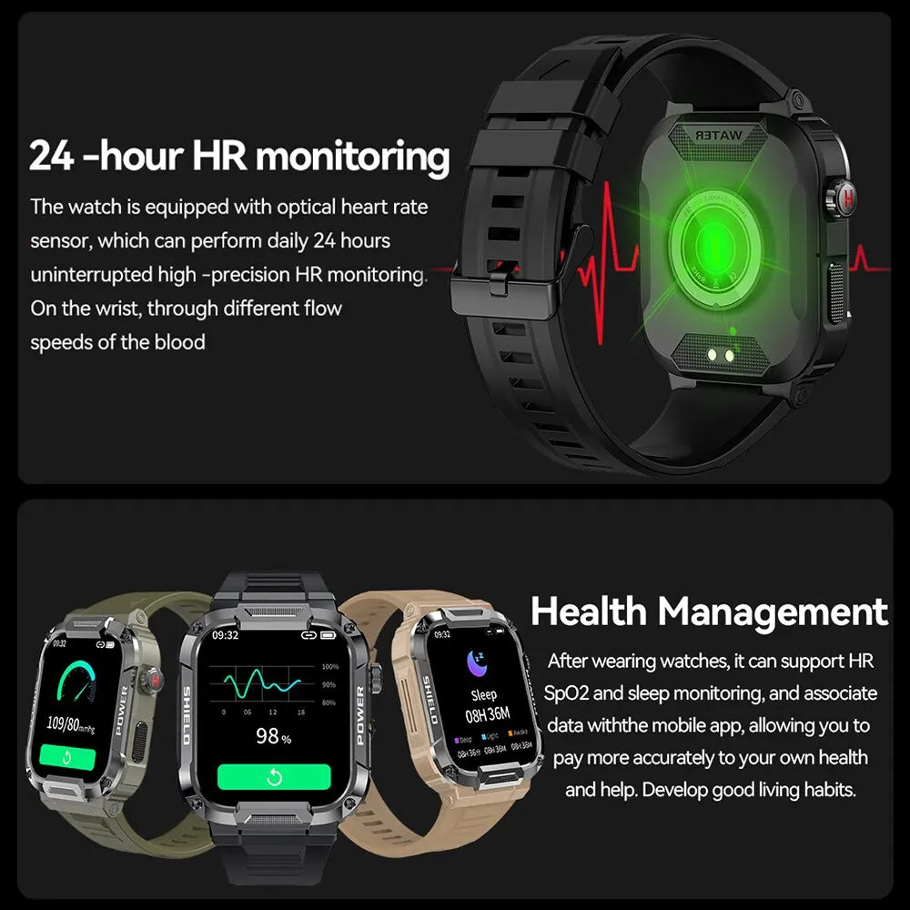 Outdoor Military Smart Watch Men Bluetooth Call Smartwatch For Xiaomi Android IOS Ip68 Waterproof Ftiness Watch - Sellinashop
