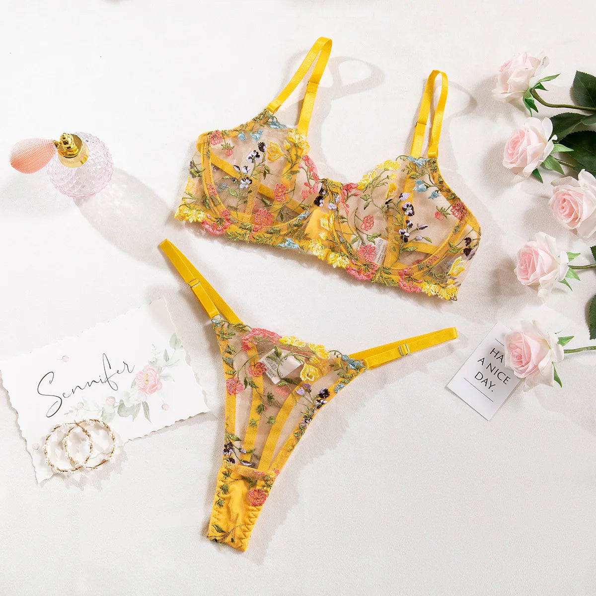 Sexy Lingerie Fancy Lace Set Woman 2 Pieces Transparent Women's Underwear Embroidery Erotic Beautiful Bra And Panty Set - Sellinashop