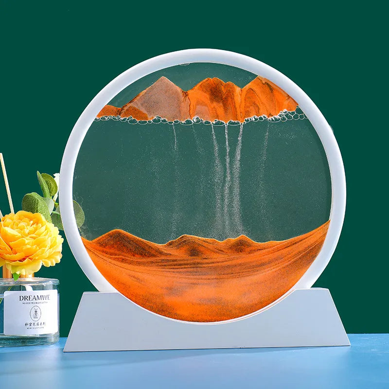 3D Moving Sand Art Picture Round Glass Deep Sea Sandscape Hourglass Quicksand Craft Flowing Sand Painting Office Home Decor Gift - Sellinashop