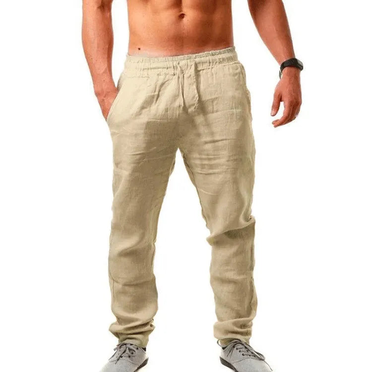 Men's New Fashion Casual Sport Pants Elastic Waist Cotton and Linen Solid Color Trousers - Sellinashop