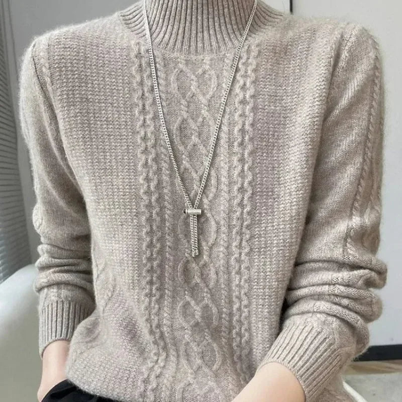 Women Sweater Warm Cashmere Sweater Loose Large Size Top Half Turtleneck Knitted Bottoming Shirt - Sellinashop