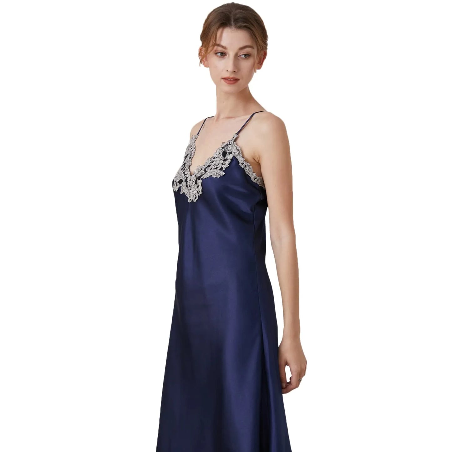 Women's Nightdress Lace Satin Nightgowns Sexy Lingerie Long Chemise Sleepwear - Sellinashop