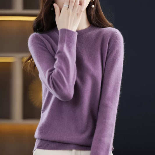 Cashmere Sweater Women Loose Casual Knitted Round Neck Pullover
