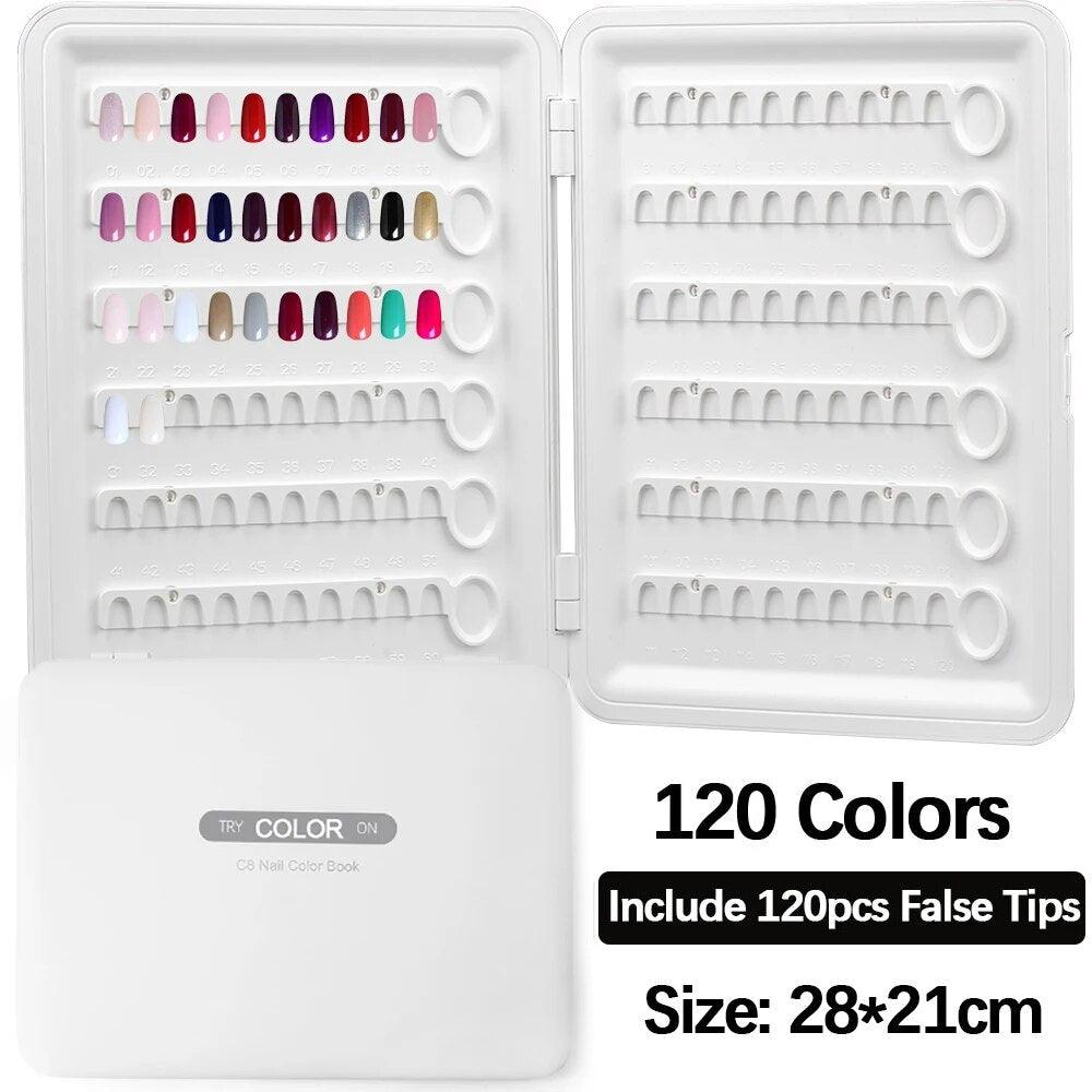 400/528/120 Colors Nail Gel Polish Display Chart Nail Polish Color Card Acrylic Cover Showing Shelf Holder with False Tips - Sellinashop