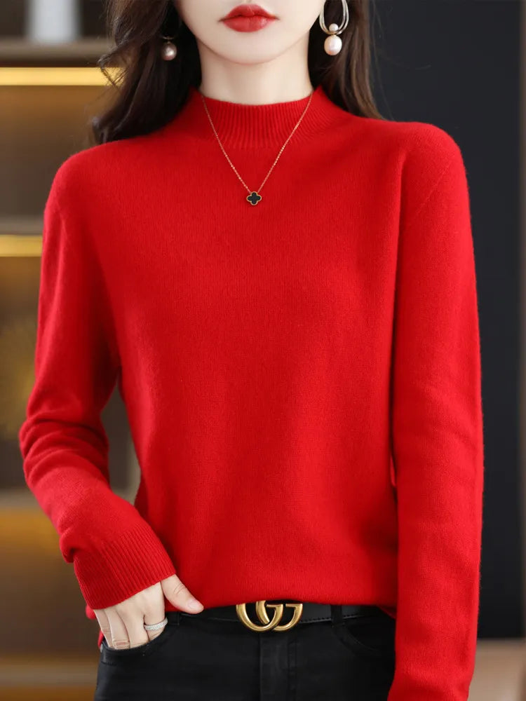 Wool Sweater Mock-Neck Long Sleeve Pullover