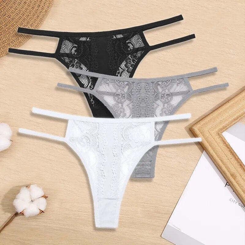 3PCS Sexy Lace Thongs Women Perspective Bikini Underpants S-XL Low-Rise G-string Underwear for Female Hollow Out Ladies Lingerie - Sellinashop