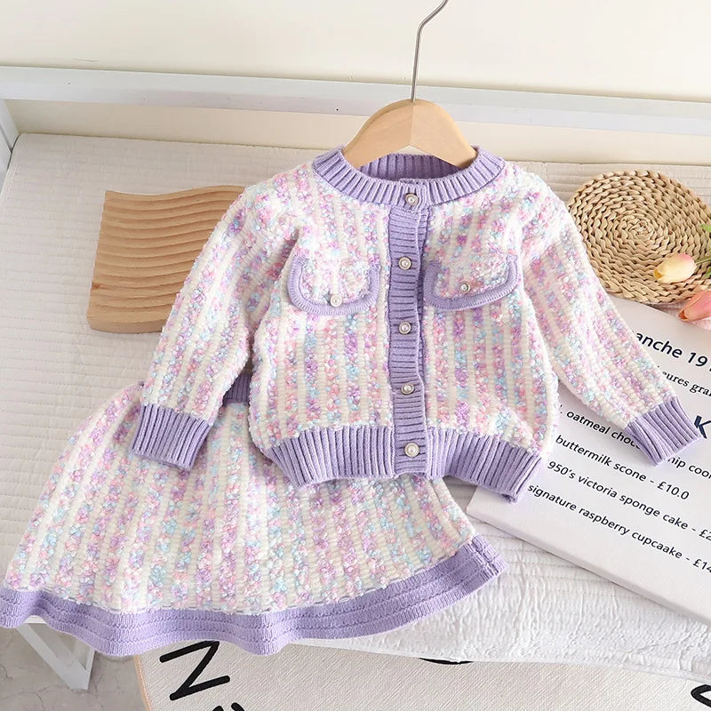 Kids 2Pcs Tweed Clothes Sets Girl Fashion Spring Winter Children Suits for 1-10Ys Elegant Sweet Outfit - Sellinashop