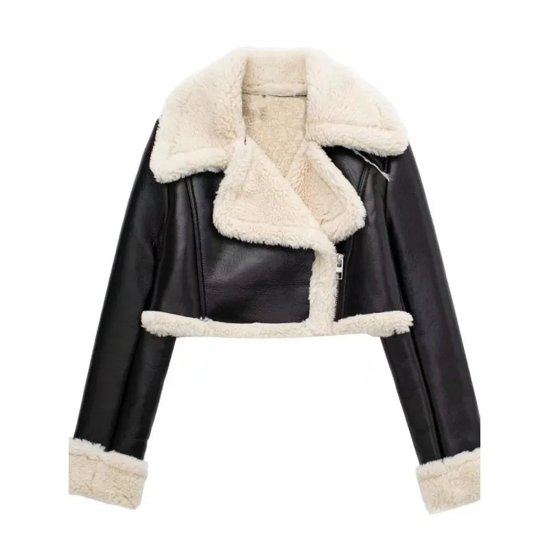 Women's Leather Jacket Coat. Short Soft Warm Coats