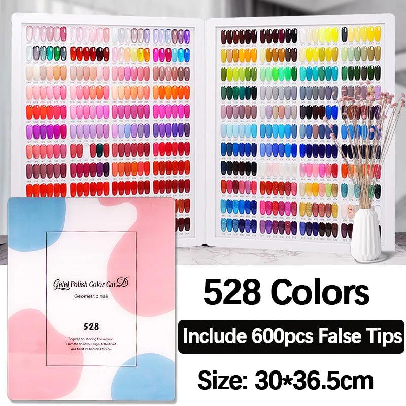 400/528/120 Colors Nail Gel Polish Display Chart Nail Polish Color Card Acrylic Cover Showing Shelf Holder with False Tips - Sellinashop