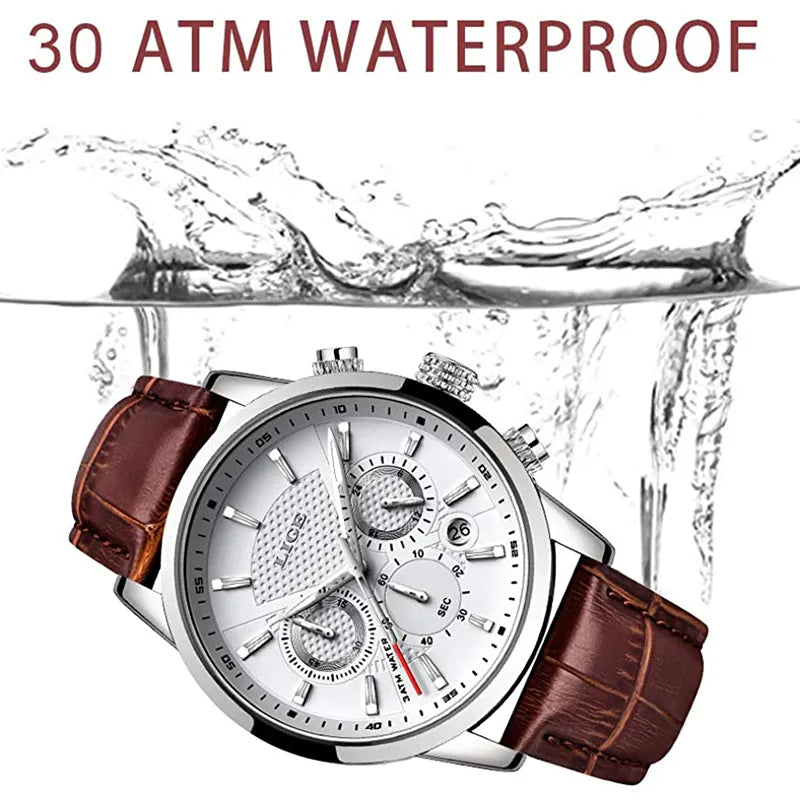 Watches Mens New LIGE Top Brand Luxury Casual Leather Quartz Men's Watch Business Clock Male Sports Waterproof Date Chronograph - Sellinashop