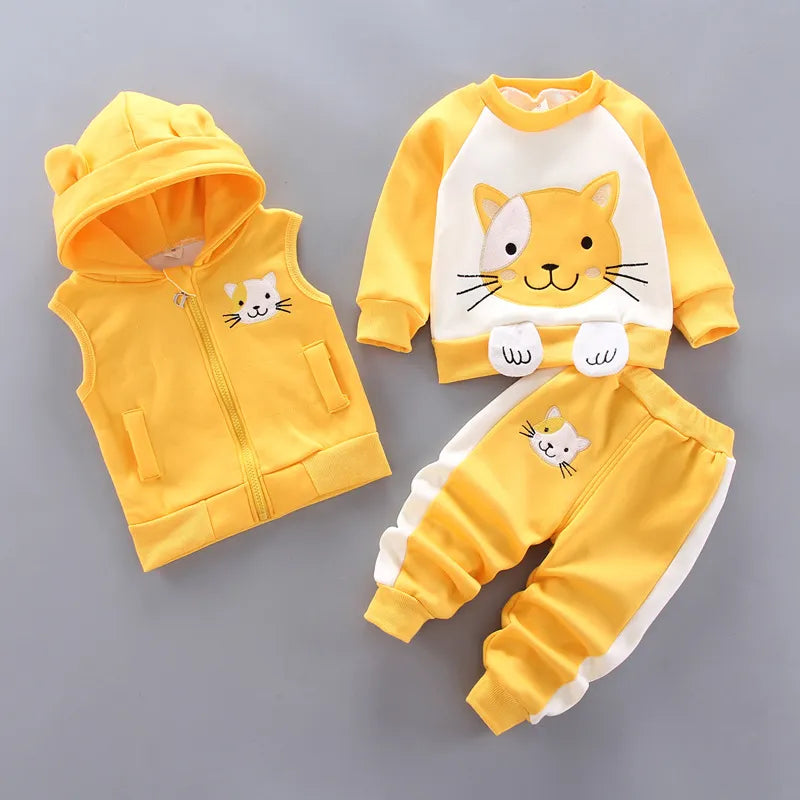 Baby Boys And Girls Clothing Set Tricken Fleece Children Hooded Outerwear Tops Pants 3PCS Outfits Kids Toddler Warm Costume Suit - Sellinashop