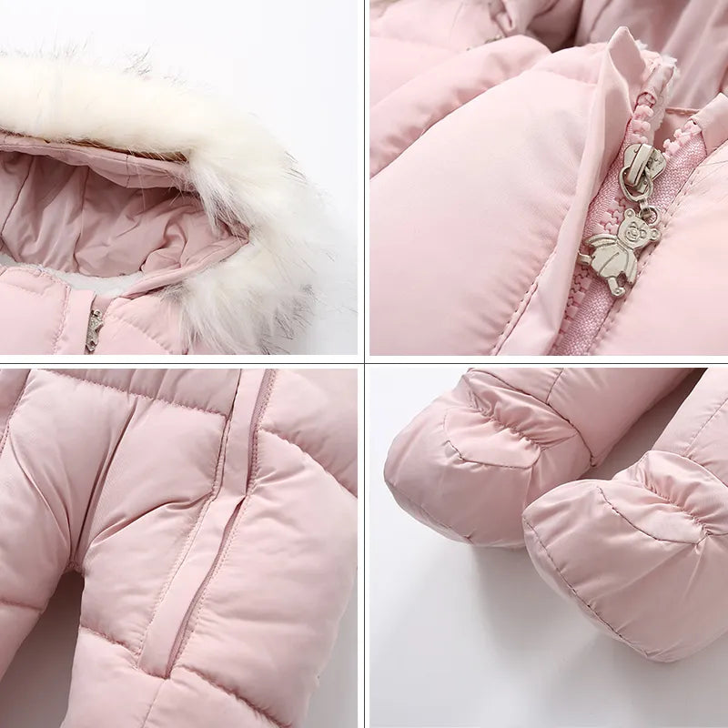 Winter Baby Jumpsuit Thick Warm Infant Hooded Inside Fleece Rompers Newborn Boy Girl Overalls Outerwear Kids Snowsuit - Sellinashop