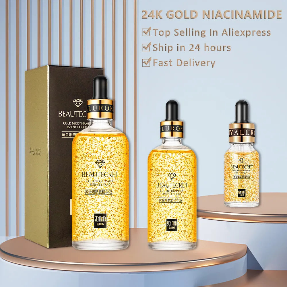 Skincare Product 24K Gold Niacinamide Face Serum Anti Aging Hyaluronic Acid for Face Shrinks Pores Korean Skin Care Products - Sellinashop