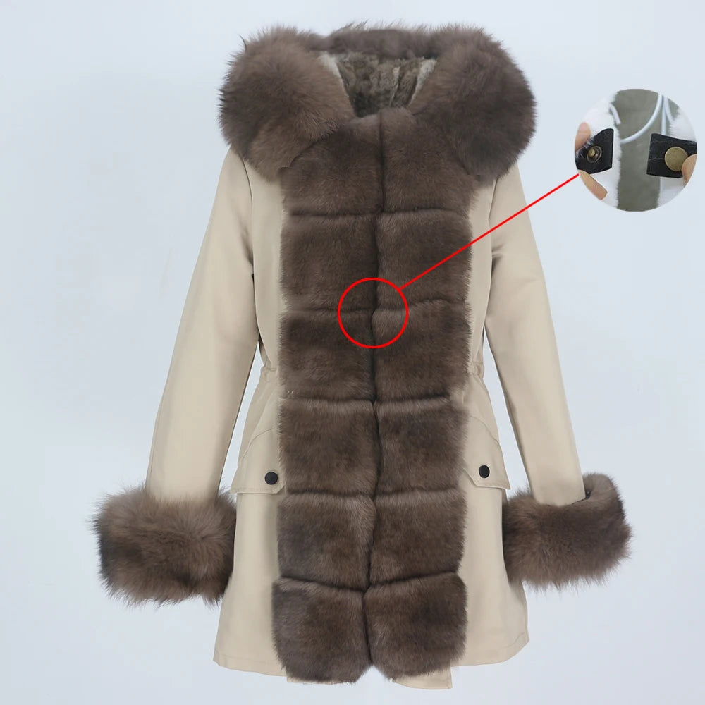 Fashion Jacket for Women with Real Fur. Coat Natural