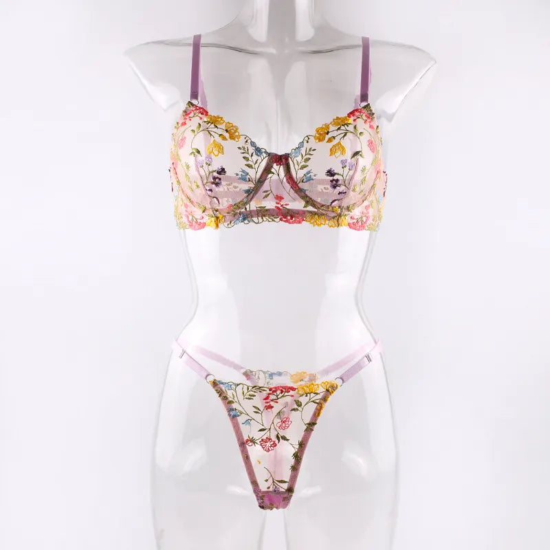 Sexy Lingerie Fancy Lace Set Woman 2 Pieces Transparent Women's Underwear Embroidery Erotic Beautiful Bra And Panty Set - Sellinashop
