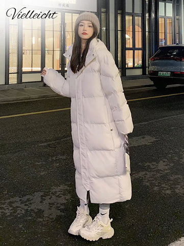 Long Straight Winter Coat. Casual Women Parkas Clothes Hooded Stylish Winter Jacket. Female Outerwear