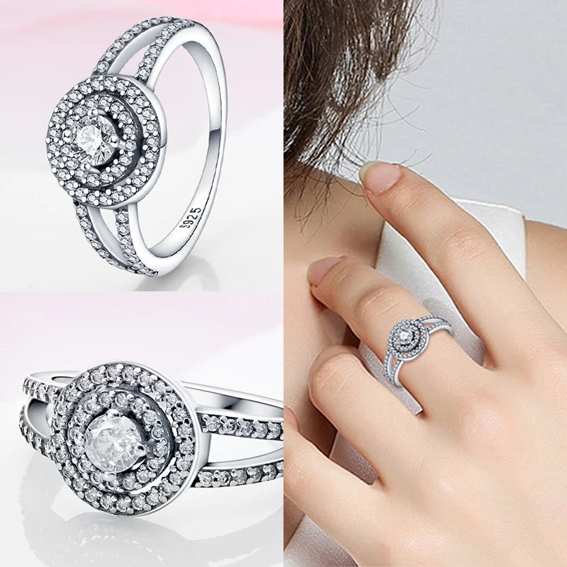 Rings For Women 100% 925 Sterling Silver Pink Heart Crown Star Moon Snowflake Zircon Rings Fashion Engagement Wedding Jewelry - Sellinashop