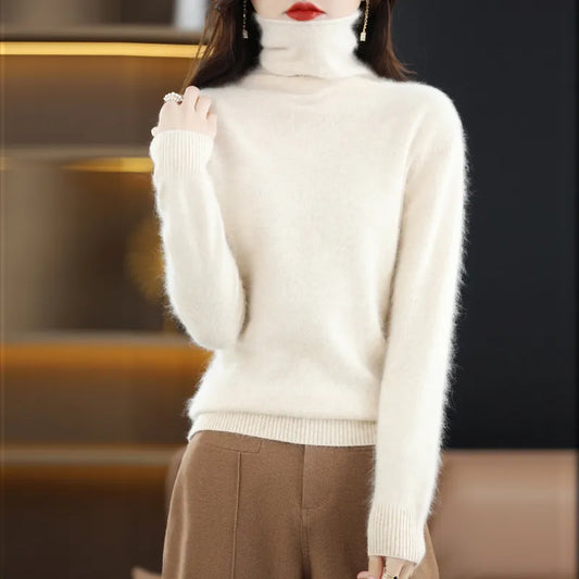 Cashmere Sweater Women's High Neck Pullover Long Sleeve