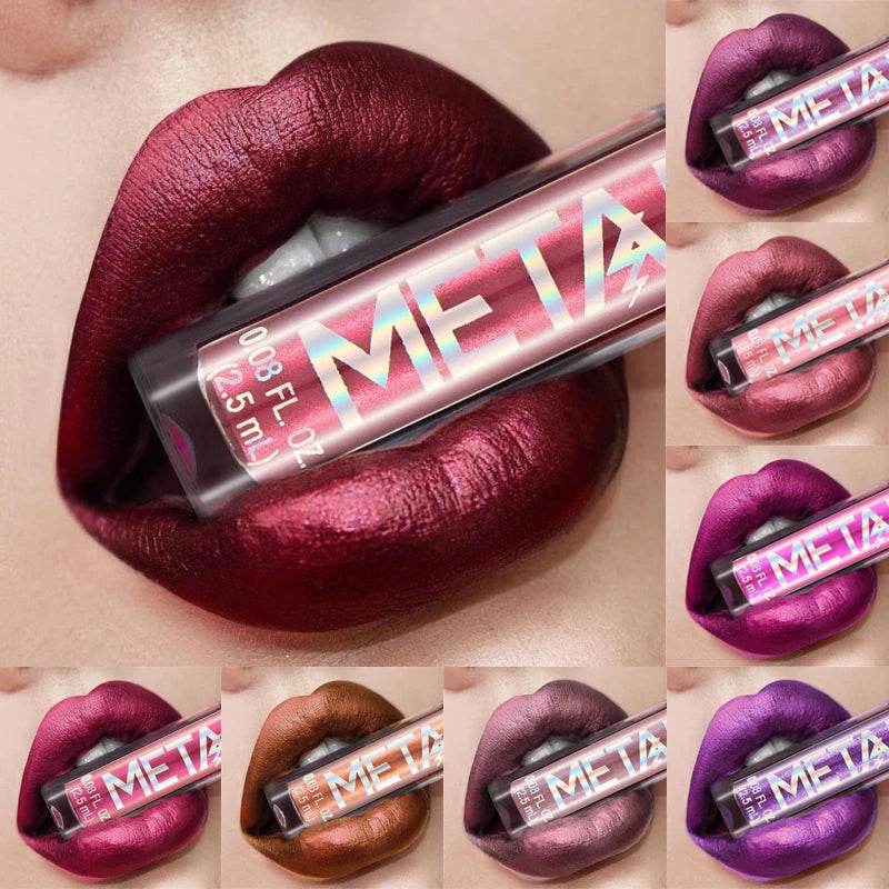 Metallic Matte Liquid Lipstick Waterproof Long Lasting Non-Stick Cup Matte Shimmer Glitter Lip Gloss Women Lips Makeup 12 Colors - Sellinashop