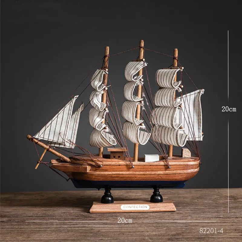 Wooden Sailboat Model Home Decor Mediterranean Style Decoration Accessories Unique Office Living Room Crafts Nautical Decor - Sellinashop