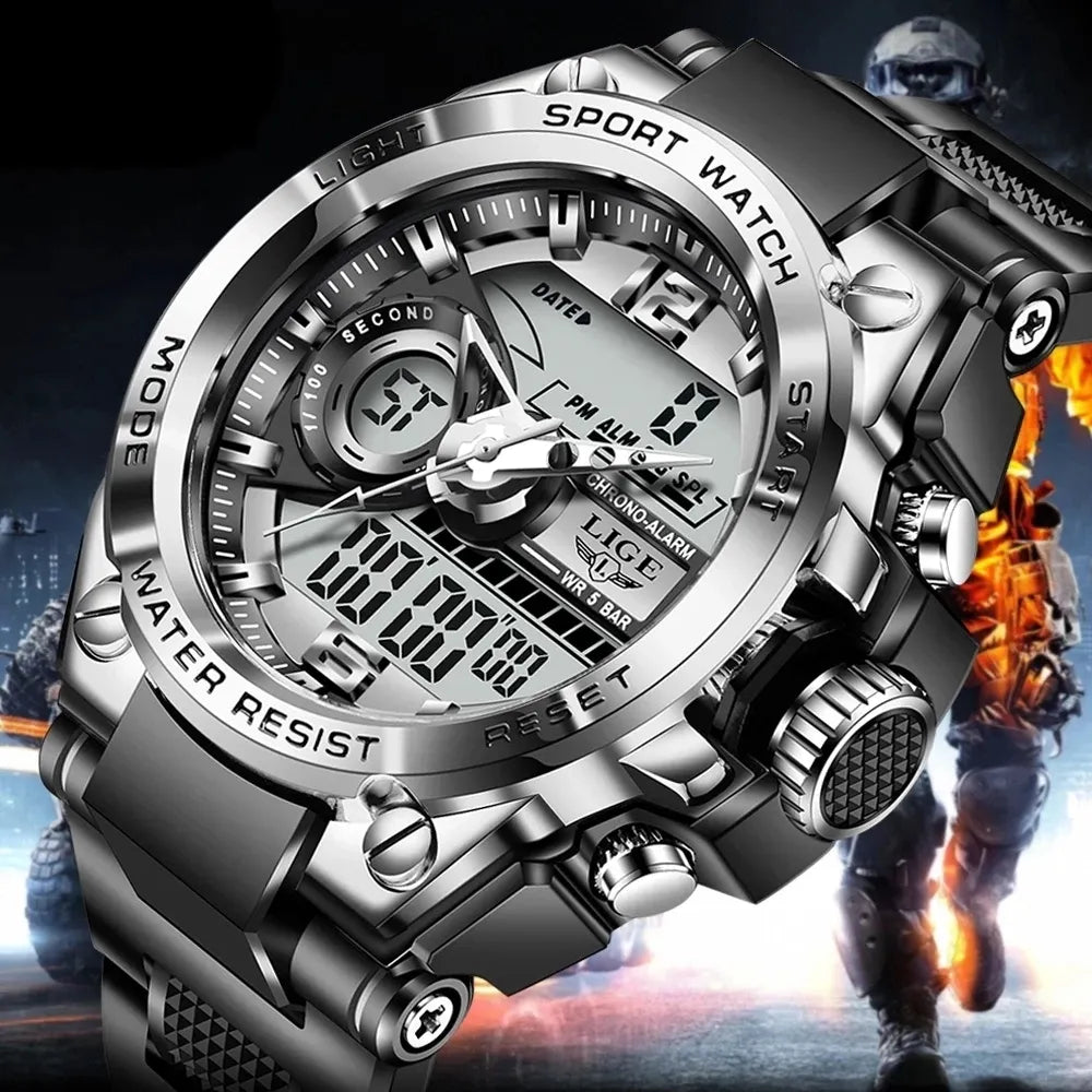LIGE Digital Men Military Watch 50m Waterproof Wristwatch LED Quartz Clock Sport Watch Male Big Watches Men Relogios Masculino - Sellinashop