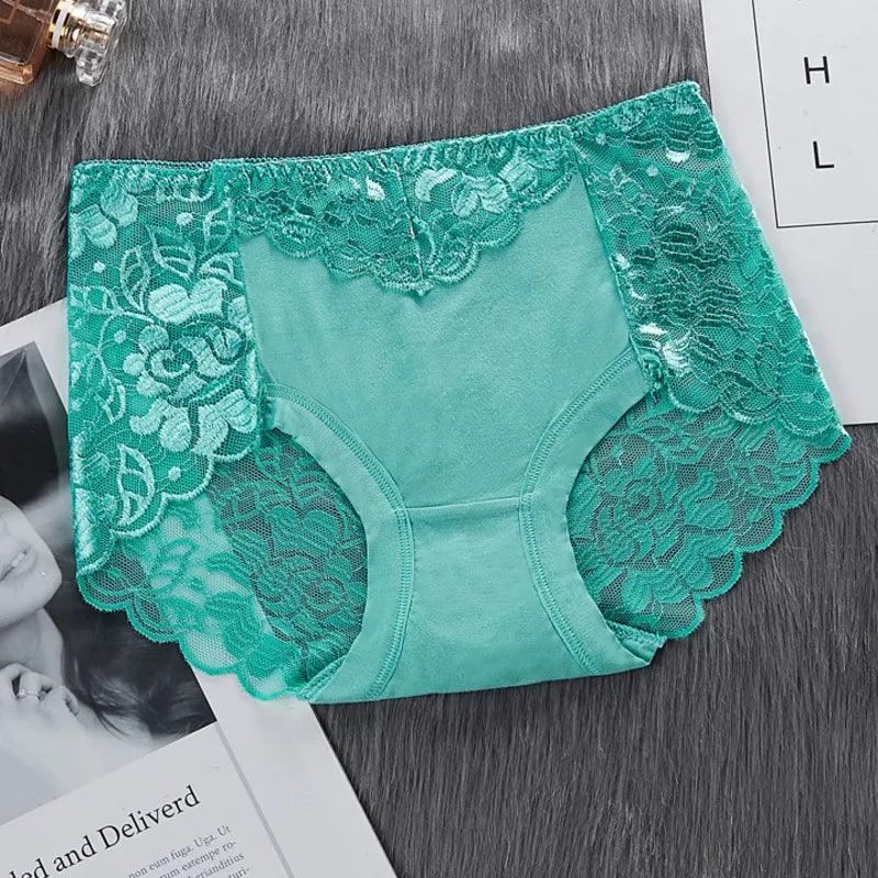 Women's Cotton Underwear Panties Sexy Lace Mid-Waist Hollow Female Briefs Hip Lift Underpants For Lady Plus Size Lingerie - Sellinashop