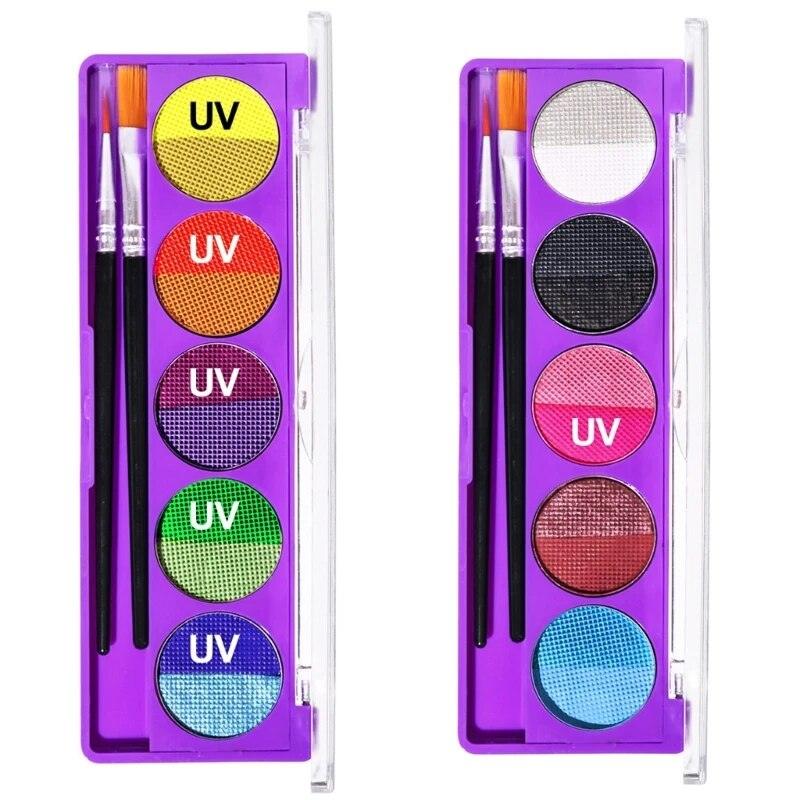 Face Paint Palettes UV Glow in the Dark Face Paint UV Blacklight Fun Makeup 10 Colors Water Activated Face Painting - Sellinashop