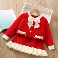 Girls' long sleeve knitting suit autumn winter new girls' sweater cardigan knitting Top + skirt two piece set - Sellinashop