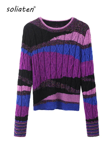 Women's High Quality Crew Neck Knitted Sweater Luxury Pullover