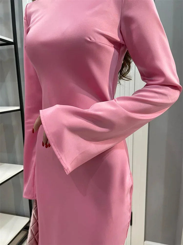 Satin Fashion Slim Maxi Dress For Women Long Sleeve