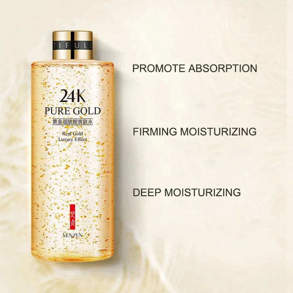 300ml Face 24K Gold Nicotinamide Toner Moisturize Oil Control Shrink Pores Anti Aging Whiten Brighten Tone Skin Care Water - Sellinashop