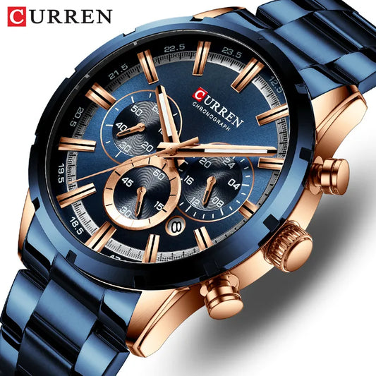Men Watch Top Brand Luxury Sports Quartz Mens Watches Full Steel Waterproof Chronograph Wristwatch Men - Sellinashop