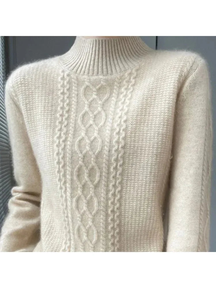 Women Sweater Warm Cashmere Sweater Loose Large Size Top Half Turtleneck Knitted Bottoming Shirt - Sellinashop