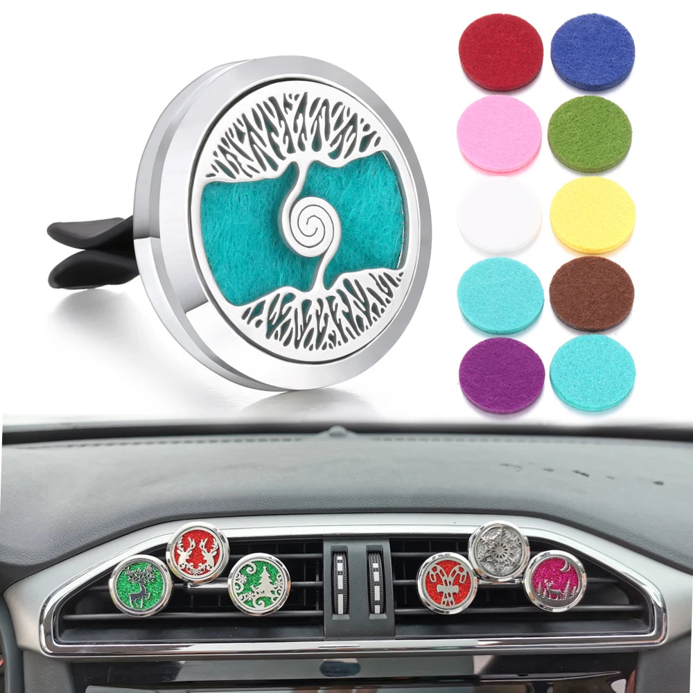 New Aromatherapy Car Perfume Diffuser Stainless Steel 30mm Magnetic Aroma Diffuser Locket Car Air Freshener Vent Clip + 1pcs Pad - Sellinashop