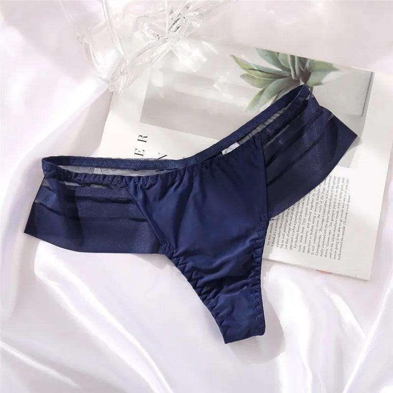 Women G-string Ice silk Seamless Underwear Sexy Stripe Breathable Briefs Female Underpants Thong Solid Lingerie Low Rise Panties - Sellinashop