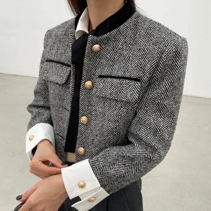 Coat for Women Spring Korean Style Thin Cropped Jacket Woman Pockets Long Sleeve Jackets Female
