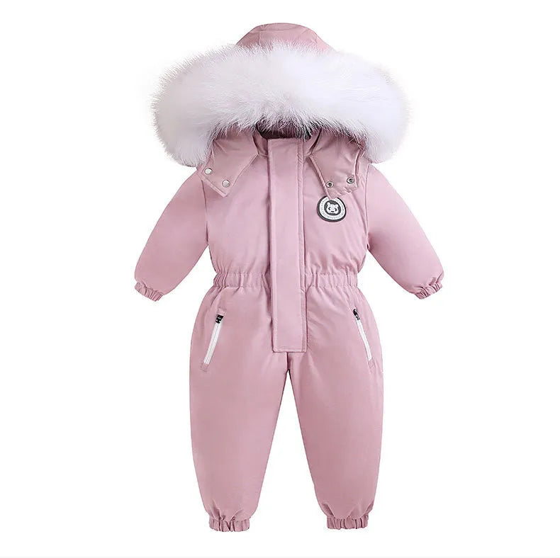 -30 degree Winter Ski Suit Plus Velvet Baby Jumpsuit Boy Overalls Warm Kids toddler girl Clothes Children Clothing coat overcoat - Sellinashop