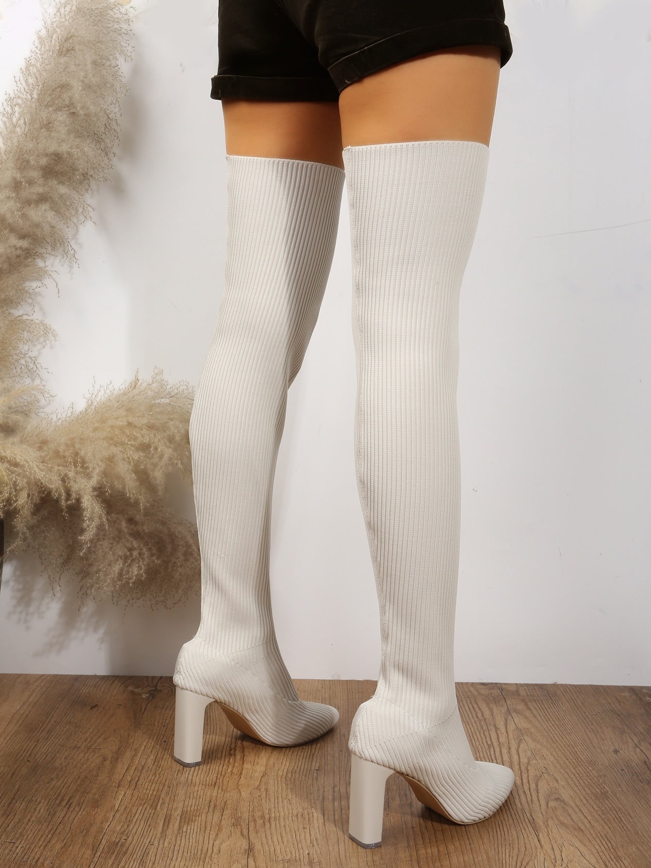 Chunky Heeled Slip On Sock Boots - Sellinashop