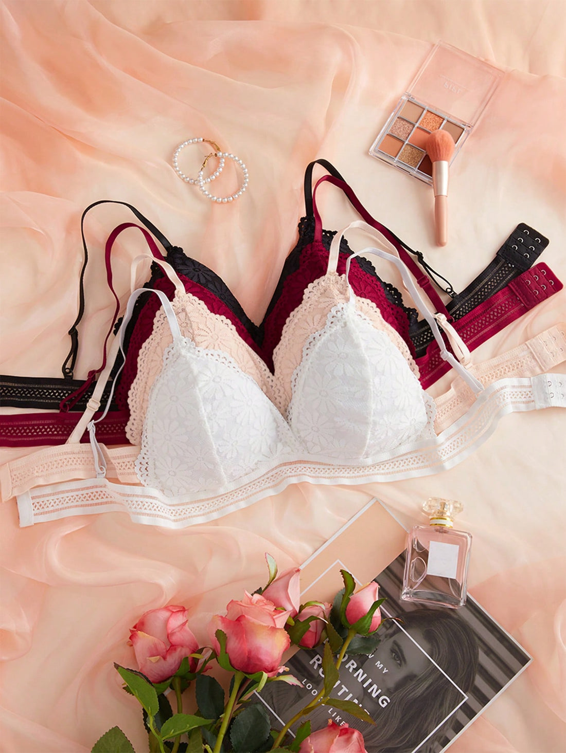 4pcs Lace Overlay Bralet - Sellinashop