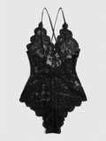 Scallop Floral Lace Teddy Bodysuit - Sellinashop