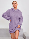 Shoulder Hooded Teddy Sweatshirt Dress - Sellinashop
