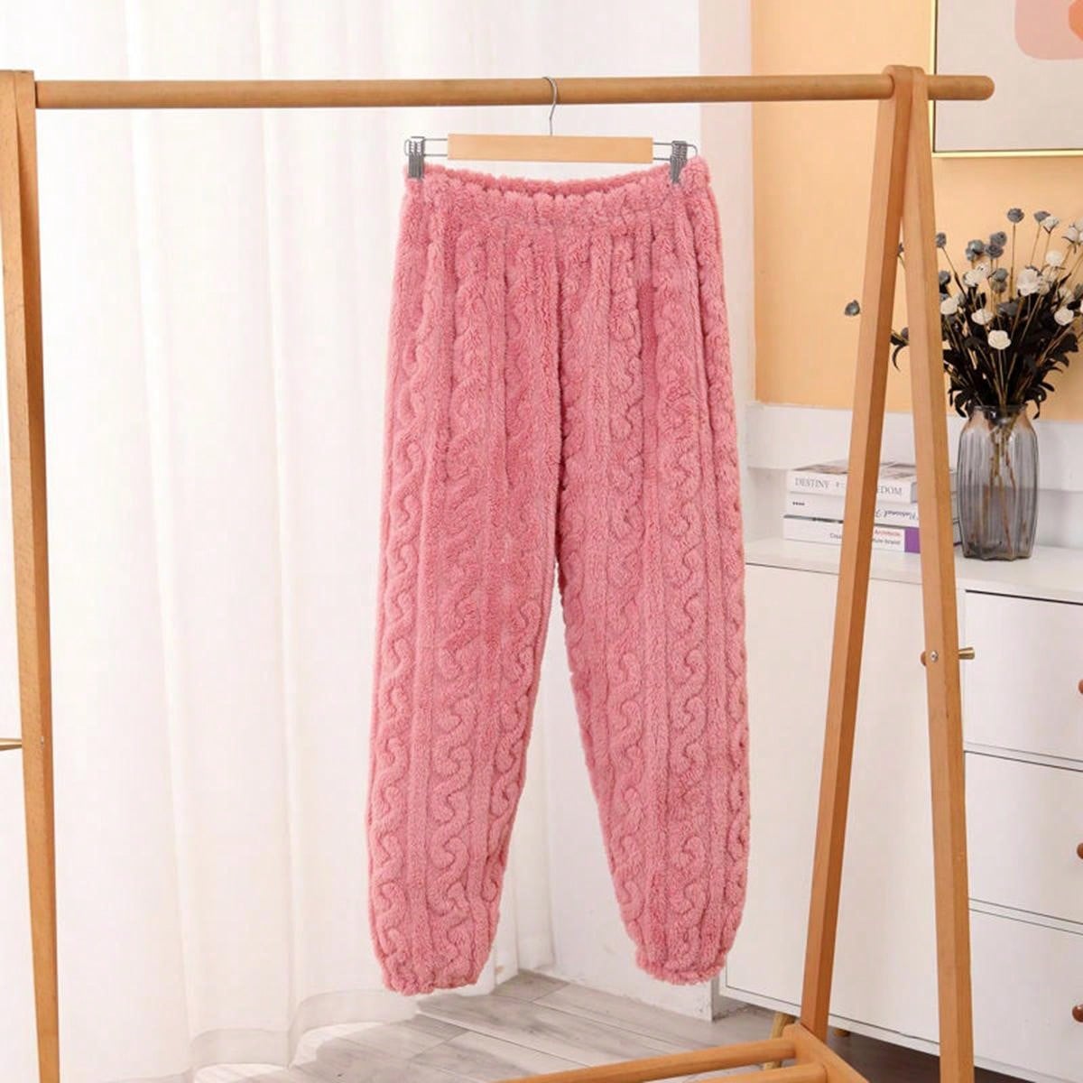 1pc Pink Solid Color Raised Pattern Comfortable Fuzzy Home Suit - Sellinashop