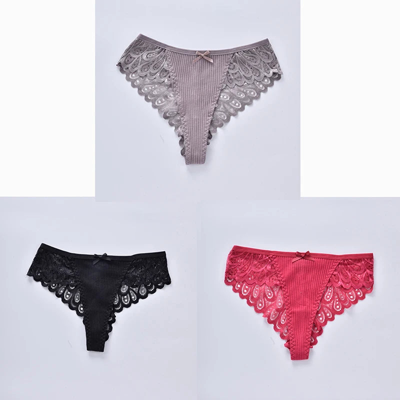 3/5Pcs Women Panties Plus Size Sexy Cotton Thong G-string Underwear Low-rise Female Briefs Ladies Underpants Solid Color Panties - Sellinashop