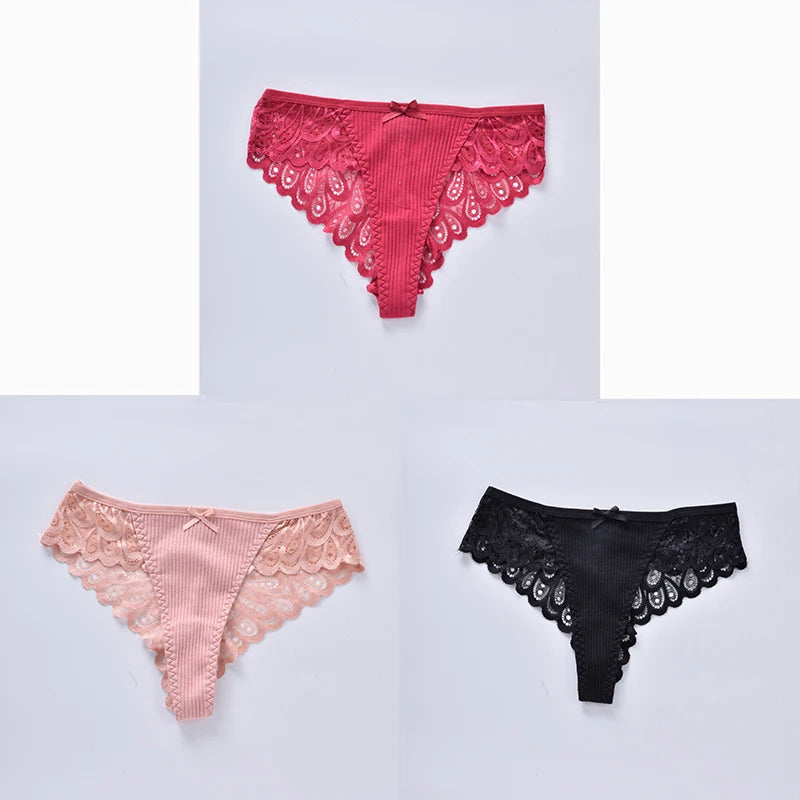 3/5Pcs Women Panties Plus Size Sexy Cotton Thong G-string Underwear Low-rise Female Briefs Ladies Underpants Solid Color Panties - Sellinashop