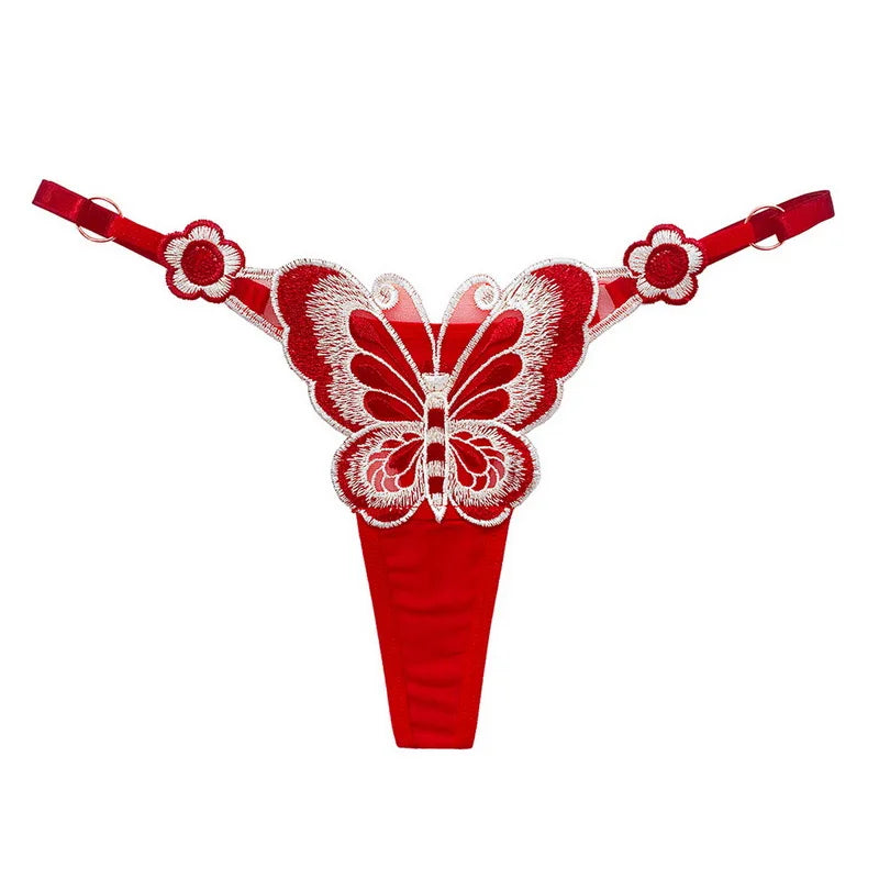 Cute Butterfly Embroidery Thongs Strings Underwear Women Sexy Transparent Mesh Panties Adjustable Low Waist Briefs Lingerie - Sellinashop